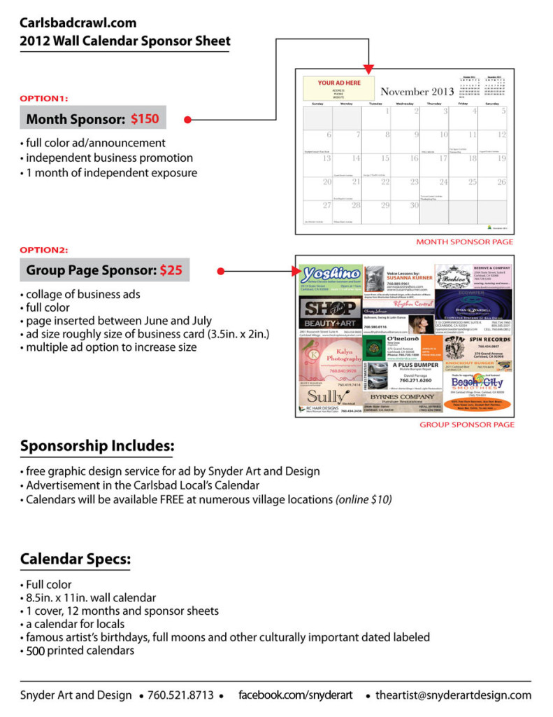 Carlsbad village calendar designed by Bryan Snyder